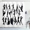 Ambesonne Black and White Shower Curtain, Dancers Silhouette Modern Latin Hip Hop Tango Jazz Ballroom Salsa, Cloth Fabric Bathroom Decor Set with Hooks, 69" W x 84" L, Black and White view 1