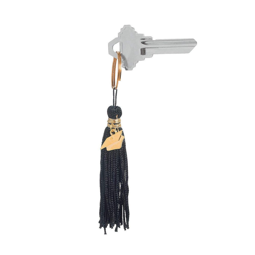 Fun Express - Black Grad Tassel Key Chain for Graduation - Apparel Accessories - Key Chains - Novelty Key Chains - Graduation - 12 Pieces