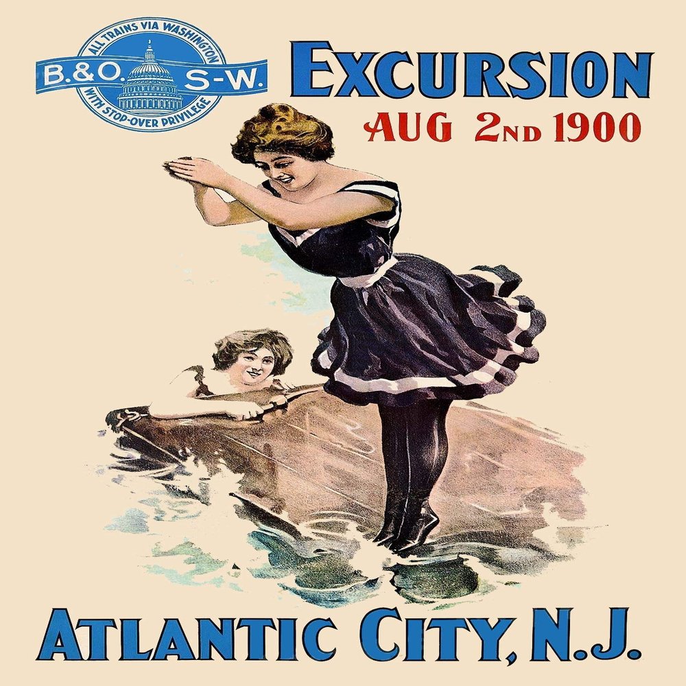 MAGNET Atlantic City New Jersey Excursion 1900 Vintage Style Train Travel PosteMagnet Vinyl Magnetic Sheet for Lockers, Cars, Signs, refrigerator 5"
