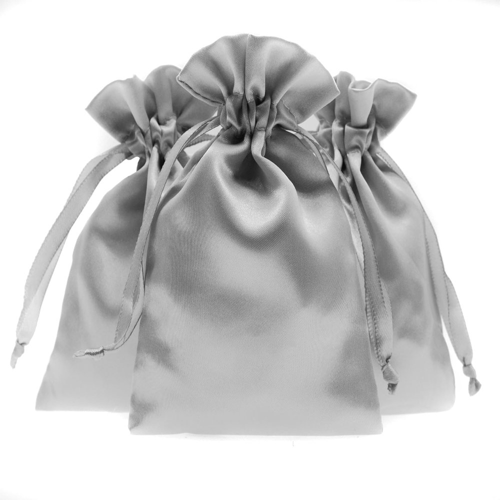Knitial 6" x 9" Silver Satin Gift Bags, Jewelry Bags, Wedding Favor Drawstring Bags Baby Shower Christmas Gift Bags 50 per Pack