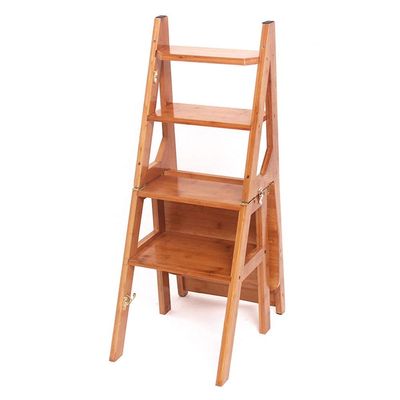 Tjt Multi-Functional Household Folding Ladder, Four-Step Ladder Chair, Thick Bamboo Step Stool, Children's Step Stool. - Step Stool (Color : Log Color)