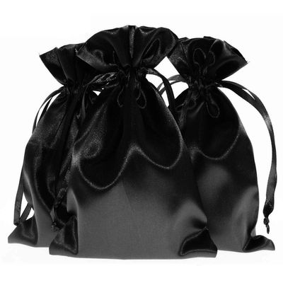 Knitial 6" x 9" Black Satin Gift Bags, Jewelry Bags, Wedding Favor Drawstring Bags Baby Shower Christmas 50 per Pack