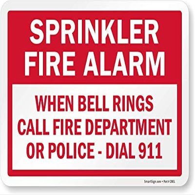 Isaric Sprinkler Fire Alarm, When Bell Rings Call Fire Department Or Police - Dial 911" Tin Sign Metal, 8x12 inchs