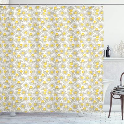 Ambesonne Apothecary Shower Curtain, Spring Chamomile Petals Bloom Seasonal Field Daisy Bouquet Pattern, Cloth Fabric Bathroom Decor Set with Hooks, 69" W x 84" L, Yellow and Sage Green