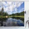 Ambesonne Minnesota Shower Curtain, Landscape of Wild Virgin Nature of Thick Forests and Cloud Reflections on River, Cloth Fabric Bathroom Decor Set with Hooks, 69" W x 84" L, Green and Blue view 1