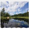Ambesonne Minnesota Shower Curtain, Landscape of Wild Virgin Nature of Thick Forests and Cloud Reflections on River, Cloth Fabric Bathroom Decor Set with Hooks, 69" W x 84" L, Green and Blue view 2