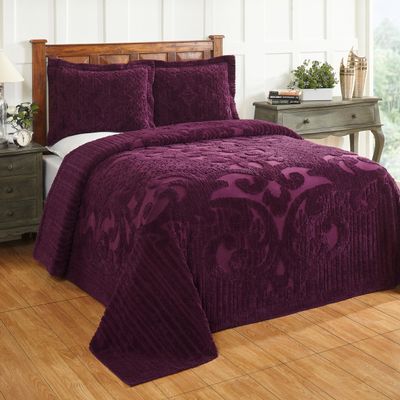 Better Trends Chenille Bedspreads Queen Size, Plum 100% Cotton Chenille Medallion Design Tufted Bedding Coverlet Soft Lightweight, 102"x110" 1 Pieces Ashton Collection