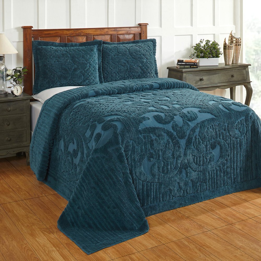 Better Trends Chenille Bedspreads Queen Size, Teal 100% Cotton Chenille Medallion Design Tufted Bedding Coverlet Soft Lightweight, 102"x110" 1 Pieces Ashton Collection