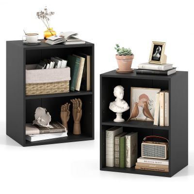 Giantex Bookshelf and Bookcase Set of 2, 2-Cube Storage Shelf W/Large-Capacity Open Storage Space for Living Room Bedroom Study Office Multi-Functional Furniture Display Cabinet, Black