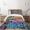 Ambesonne Urban Graffiti Bedspread Set, Hip Hop Design Graffiti Wall Urban Art Background Man Head Detail, 3 Piece Decorative Bedding Coverlet and 2 Pillow Shams, Twin Size, Purple view 1