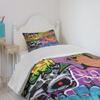 Ambesonne Urban Graffiti Bedspread Set, Hip Hop Design Graffiti Wall Urban Art Background Man Head Detail, 3 Piece Decorative Bedding Coverlet and 2 Pillow Shams, Twin Size, Purple view 4