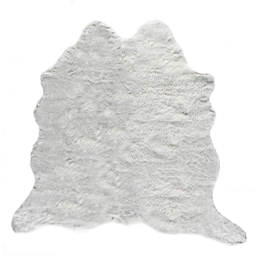 ( 5-1/4 ft x 7-1/2 ft ) Luxe Faux Fur Luxury Soft Premium Quality Fade Resistant Shed Free 100% Animal-Free Faux Cowhide Area Rug, Grey