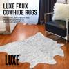 ( 5-1/4 ft x 7-1/2 ft ) Luxe Faux Fur Luxury Soft Premium Quality Fade Resistant Shed Free 100% Animal-Free Faux Cowhide Area Rug, Grey view 2