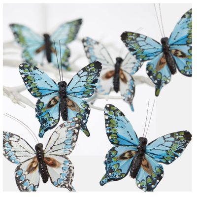 Factory Direct Craft Blue Feathered Artificial Butterflies