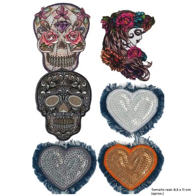 Display of 12 Embroidered Patches Skull Ironing - REF.728-U12