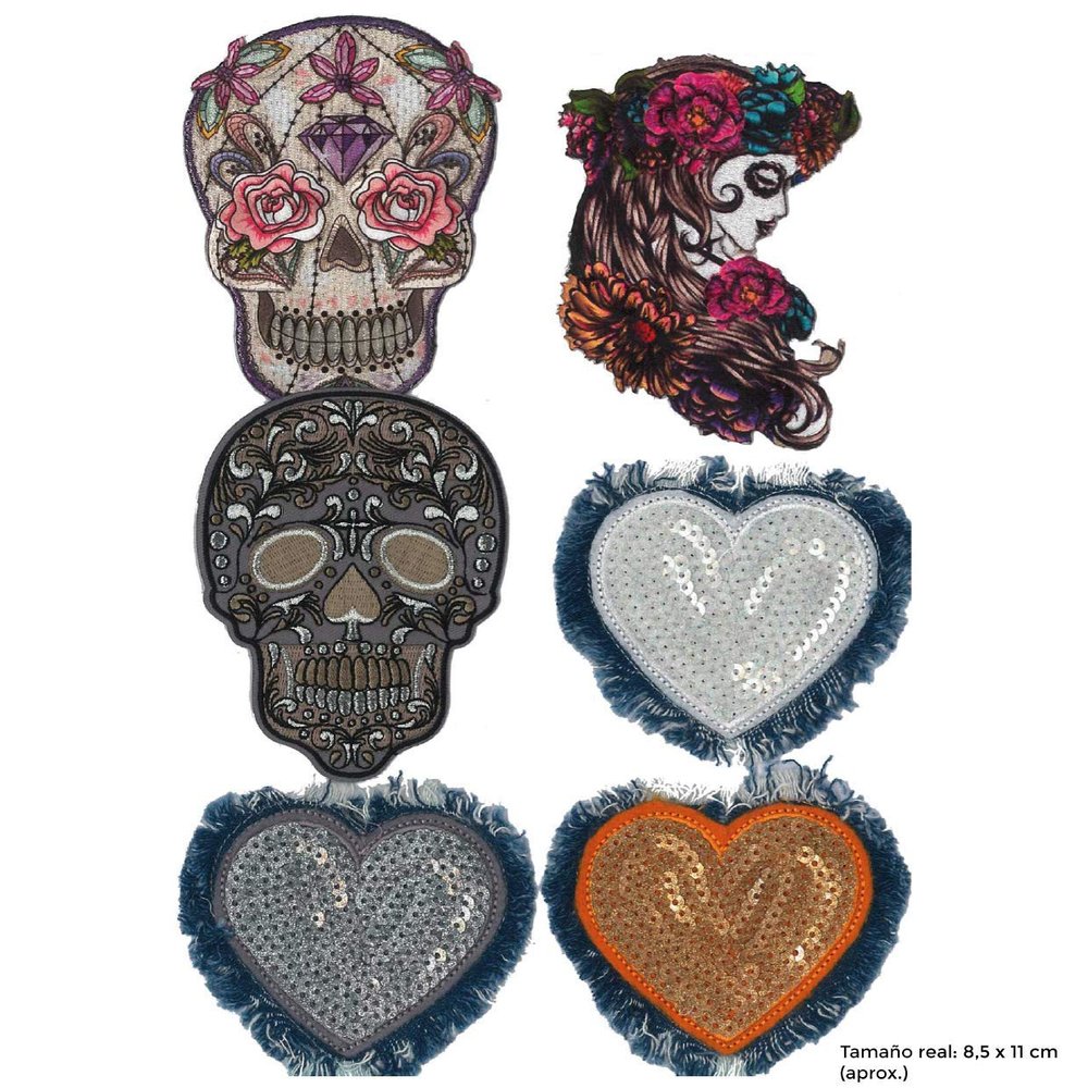Display of 12 Embroidered Patches Skull Ironing - REF.728-U12
