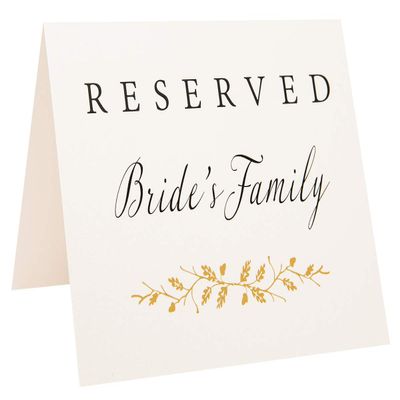 2 City Geese Reserved Wedding Table Signs | Set of 6 Pearl White and Gold Reserved Signs Including Reserved for Bride's Family Groom's Family and Wedding Party | Freestanding Double Sided
