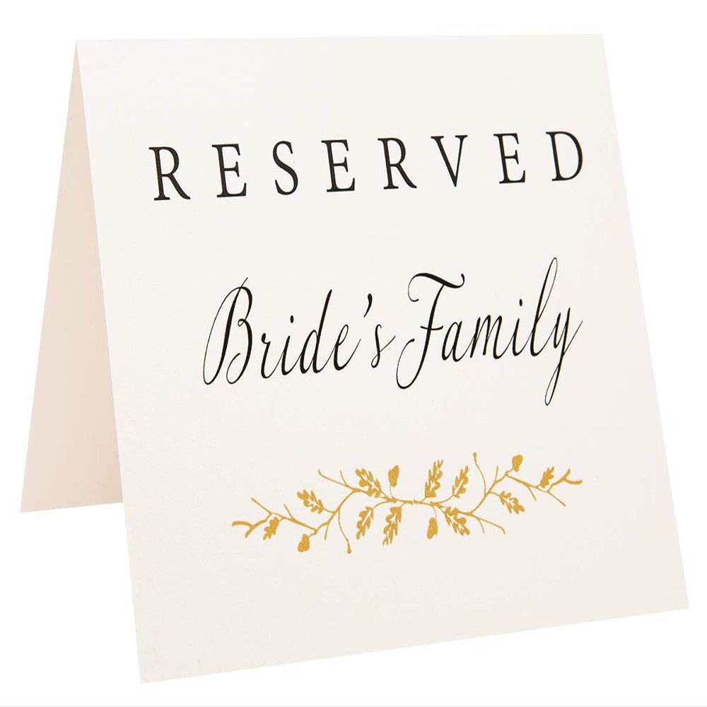 2 City Geese Reserved Wedding Table Signs | Set of 6 Pearl White and Gold Reserved Signs Including Reserved for Bride's Family Groom's Family and Wedding Party | Freestanding Double Sided