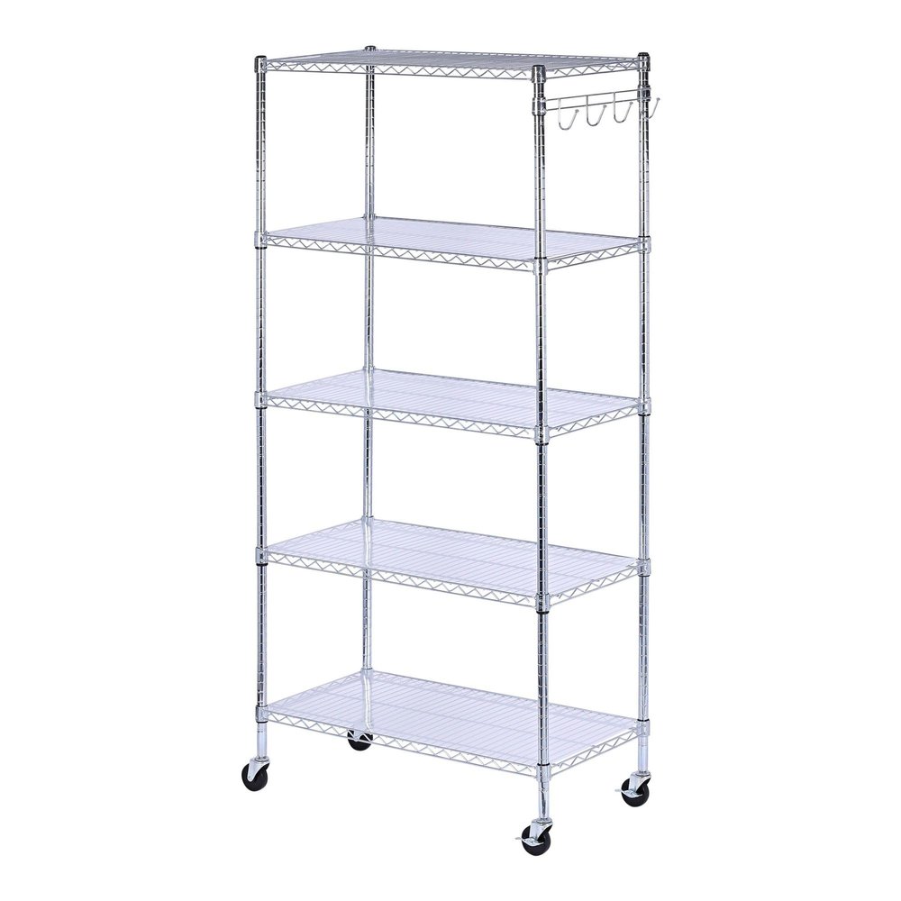 Alera 5-Shelf Wire Shelving Kit with Casters and Shelf Liners, 36w X 18d X 72h, Silver