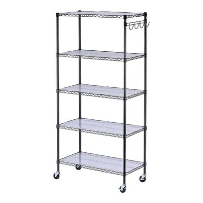 Alera 5-Shelf Wire Shelving Kit with Casters and Shelf Liners, 36w X 18d X 72h, Black Anthracite