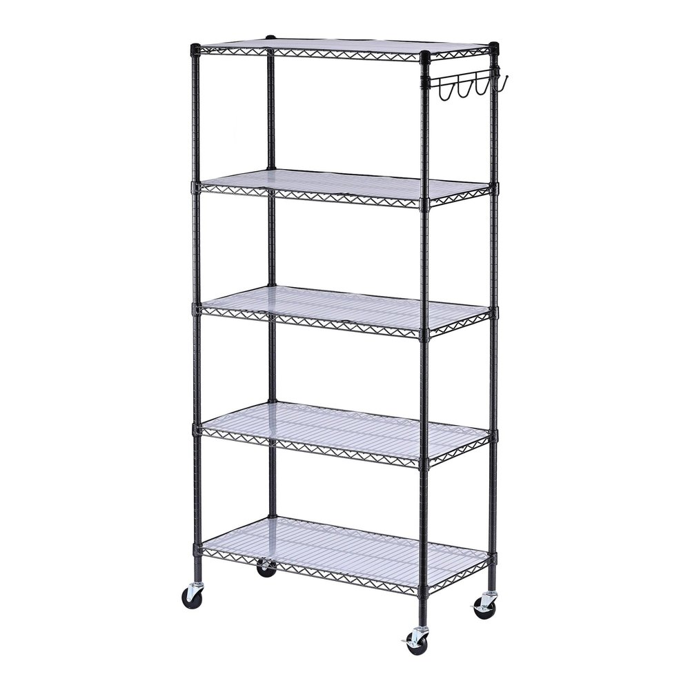Alera 5-Shelf Wire Shelving Kit with Casters and Shelf Liners, 36w X 18d X 72h, Black Anthracite