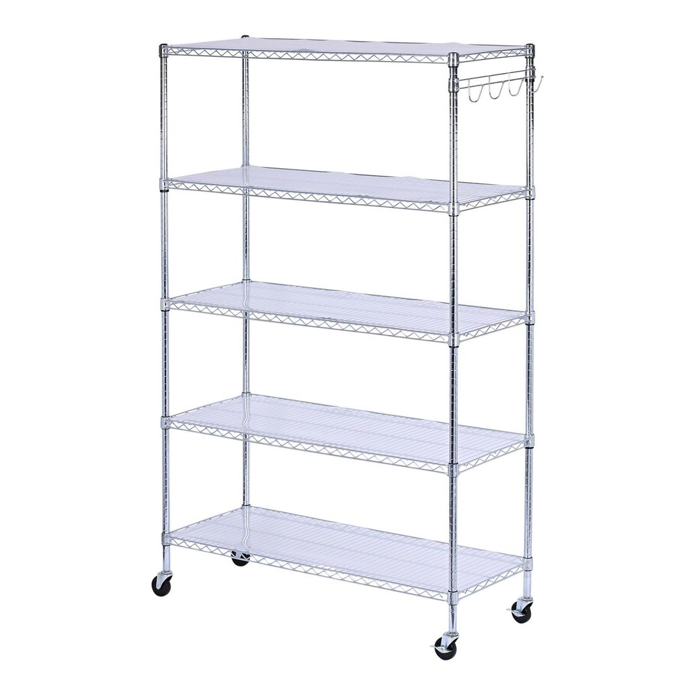 Alera 5-Shelf Wire Shelving Kit with Casters and Shelf Liners, 48w X 18d X 72h, Silver