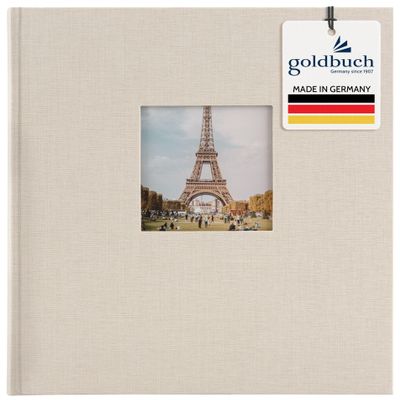 Goldbuch Bella Vista 27 723 Photo Album with Picture Cut-Out Sand Grey, Memory Album in Format 30 x 31 cm, Photo Album 60 White Pages with Glassine Dividers, Photo Book with Linen Cover, Grey