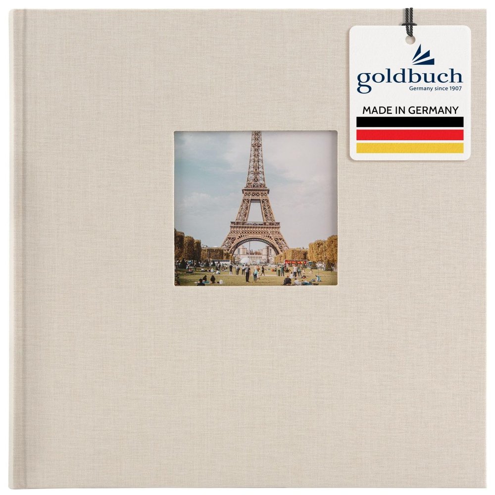 Goldbuch Bella Vista 27 723 Photo Album with Picture Cut-Out Sand Grey, Memory Album in Format 30 x 31 cm, Photo Album 60 White Pages with Glassine Dividers, Photo Book with Linen Cover, Grey