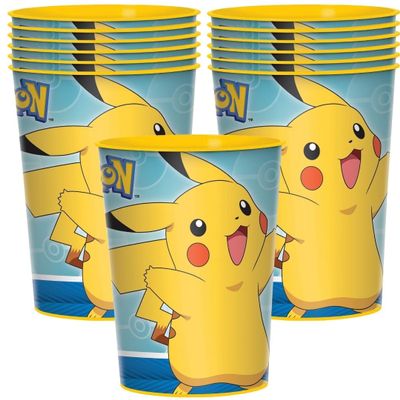 Multicolor Pokemon Favor Cups - 16 oz. - Premium Plastic Party Souvenir & Prize - Perfect for Pokemon-Themed Parties & Events (Pack of 12)