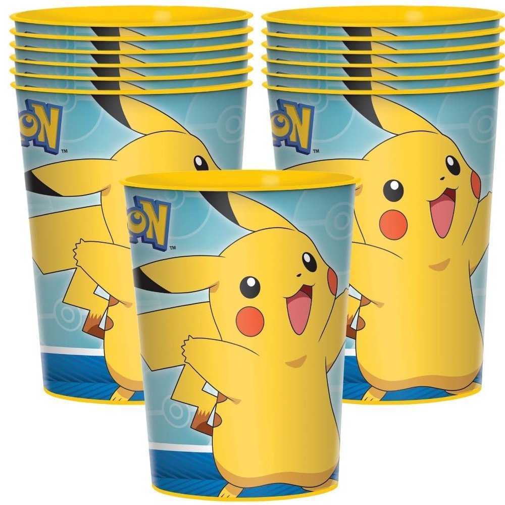 Multicolor Pokemon Favor Cups - 16 oz. - Premium Plastic Party Souvenir & Prize - Perfect for Pokemon-Themed Parties & Events (Pack of 12)