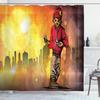 Ambesonne Hip Hop Shower Curtain, Rap Music and Dance Themed Image a Rapper Guy City Skyline Background, Cloth Fabric Bathroom Decor Set with Hooks, 69" W x 75" L, Marigold Ruby view 1