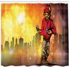 Ambesonne Hip Hop Shower Curtain, Rap Music and Dance Themed Image a Rapper Guy City Skyline Background, Cloth Fabric Bathroom Decor Set with Hooks, 69" W x 75" L, Marigold Ruby view 2