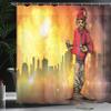 Ambesonne Hip Hop Shower Curtain, Rap Music and Dance Themed Image a Rapper Guy City Skyline Background, Cloth Fabric Bathroom Decor Set with Hooks, 69" W x 75" L, Marigold Ruby view 3