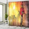 Ambesonne Hip Hop Shower Curtain, Rap Music and Dance Themed Image a Rapper Guy City Skyline Background, Cloth Fabric Bathroom Decor Set with Hooks, 69" W x 75" L, Marigold Ruby view 4