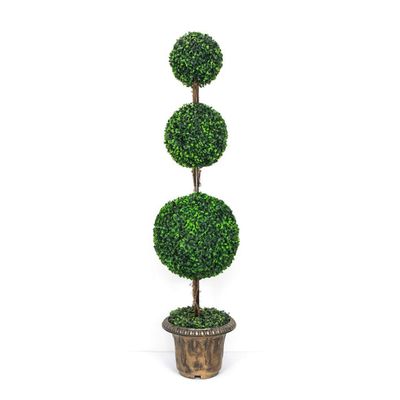 AMERIQUE Gorgeous 4 Feet Dense Triple Ball Boxwood Topiary Artificial Tree Plant with UV Protection with Decorative Pot, Feel Real Technology, Super Quality, 4', Green