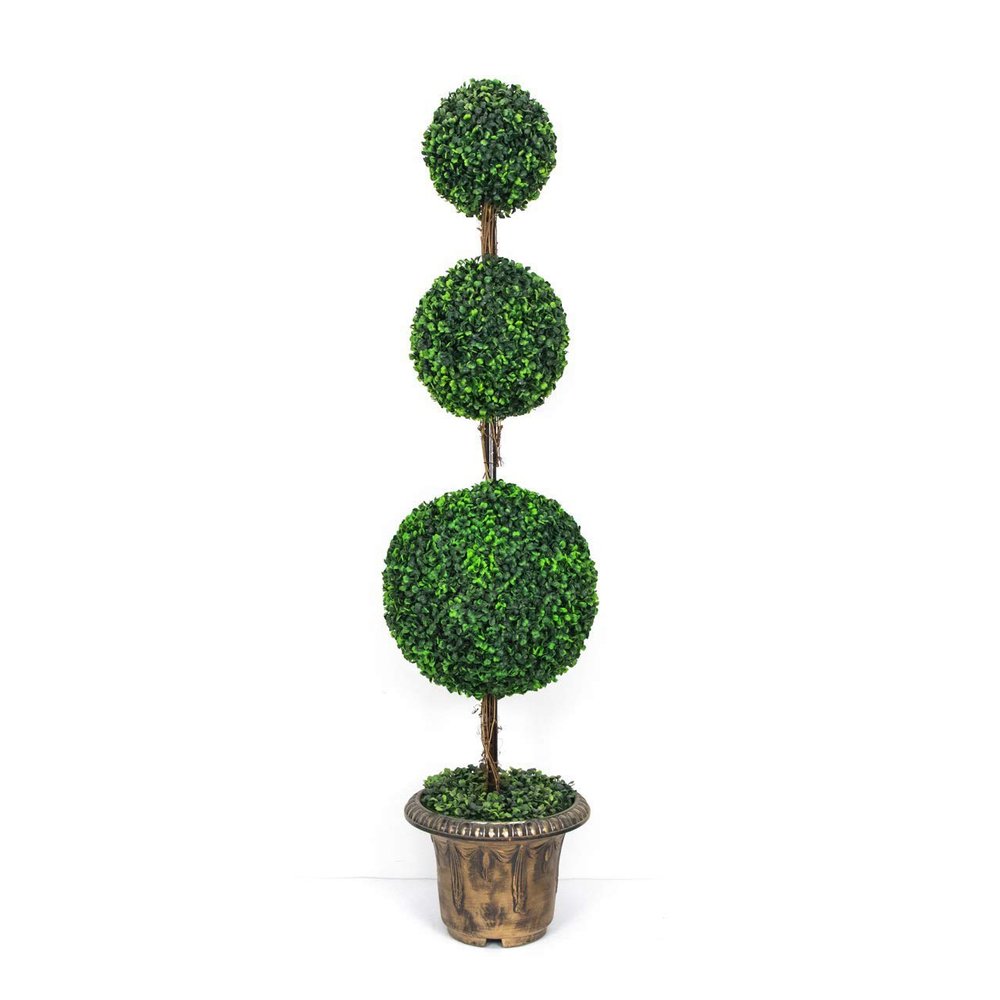 AMERIQUE Gorgeous 4 Feet Dense Triple Ball Boxwood Topiary Artificial Tree Plant with UV Protection with Decorative Pot, Feel Real Technology, Super Quality, 4', Green