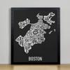 Framed Boston Neighborhoods Map Art Screen Print, Black & White, 11" x 14" in Black Frame view 1