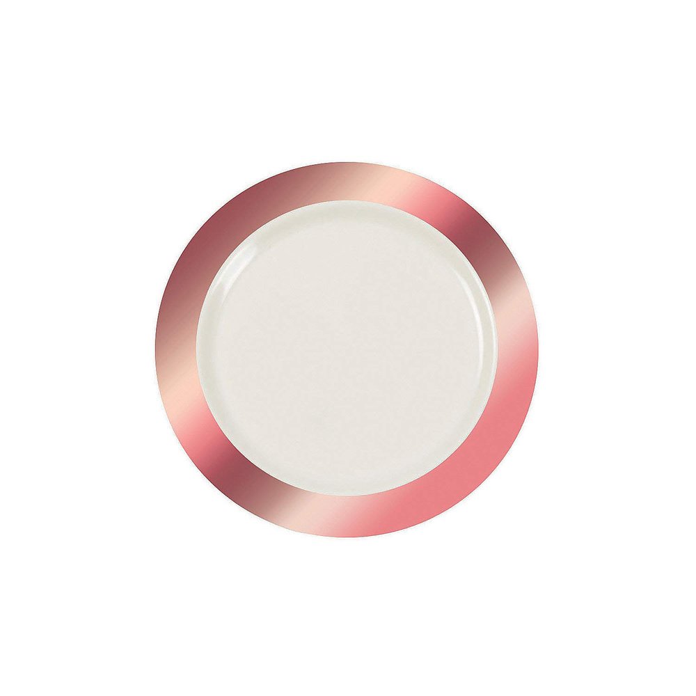 Fun Express Premium Ivory Plastic Dessert Plates with Rose Gold Trim - Party Supplies - 25 Pieces