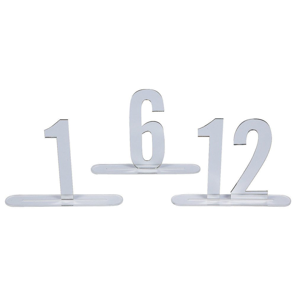 1-12 SILVER MIRROR ACRYLIC TABLE NUMBERS - Party Supplies - 12 Pieces