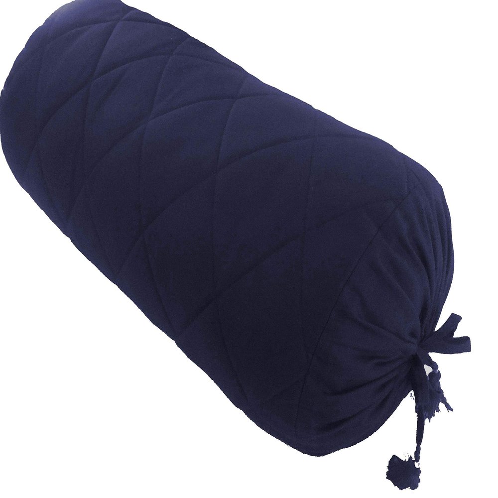 Navy Blue Quilted Bolster Pillowcase - Yoga Massage Round Quilted Bolster Cover for Bed Sofa Chair Couch Lounge Cotton 8" Diameter x 26" Long (17 cm Diameter x 66 cm Long) Removable Cover