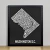 Framed Washington DC Neighborhoods Map Art Screen Print, Black & White, 11" x 14" in Black Frame view 1