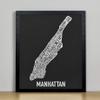 Framed Manhattan Neighborhoods Map Art Screen Print, Black & White, 11" x 14" in Black Frame view 1