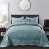 Home Soft Things Super Soft Microplush 4 Piece Bedspread Set Oversize King 120" x 120", Silver Blue Diamond Plaid Scallop Edged Warm Cozy Plush Quilt Comforter Bedding Set with 2 Shams 1 Pillow view 2