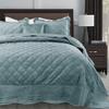 Home Soft Things Super Soft Microplush 4 Piece Bedspread Set Oversize King 120" x 120", Silver Blue Diamond Plaid Scallop Edged Warm Cozy Plush Quilt Comforter Bedding Set with 2 Shams 1 Pillow view 3