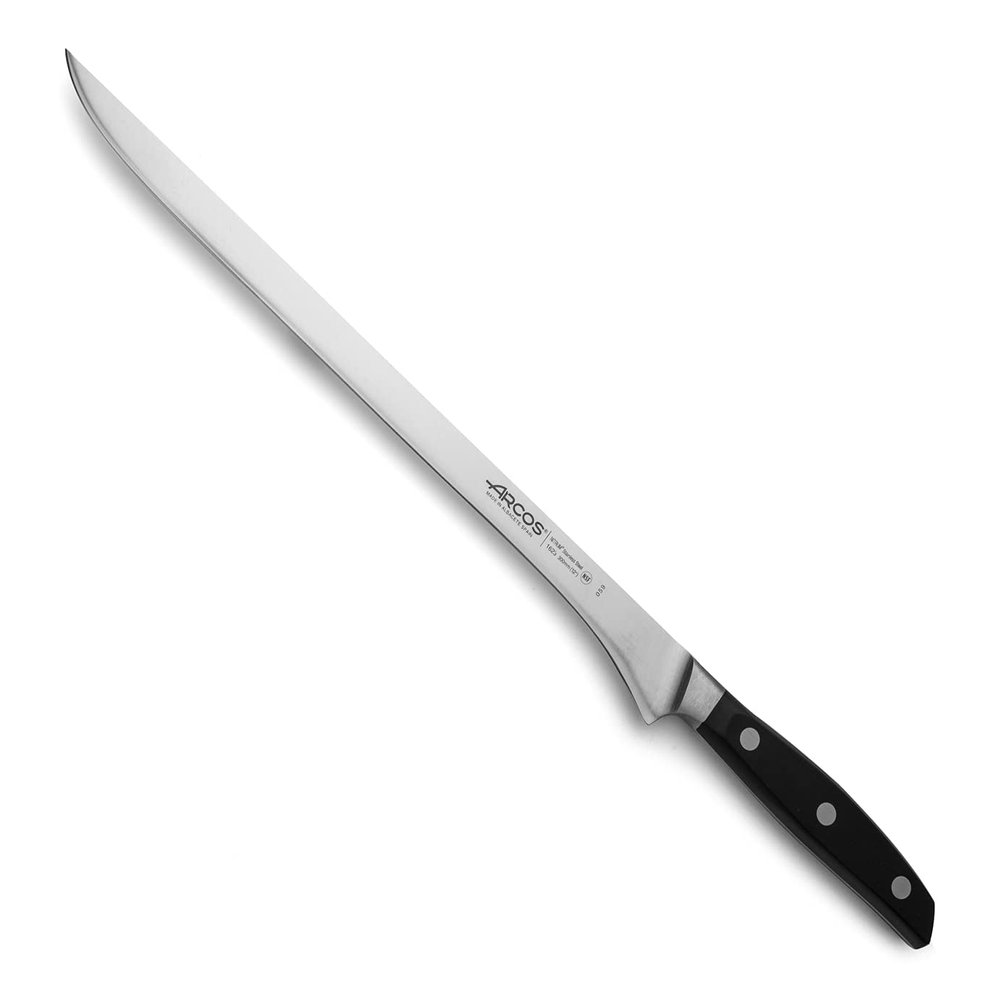 Arcos Carving Knife 12 Inch Stainless Steel. Ham Slicer Knife to Cut Ham and Meat. Ergonomic Polyoxymethylene Handle and 300mm Blade. Series Manhattan. Color Black