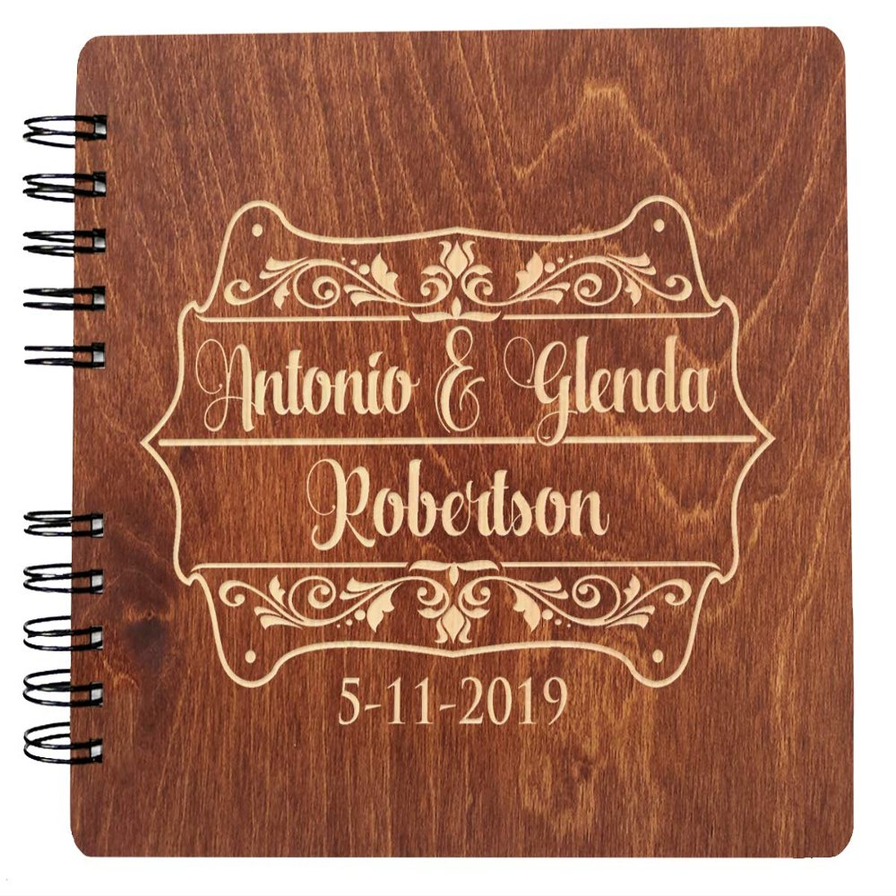 Bride Groom Names Plated Personalize Custom Engraved Guest Book (11x8.5" or 8.5"x7) Rustic Sign in for Guests Wooden Alternate Ceremony Photo Booth Album