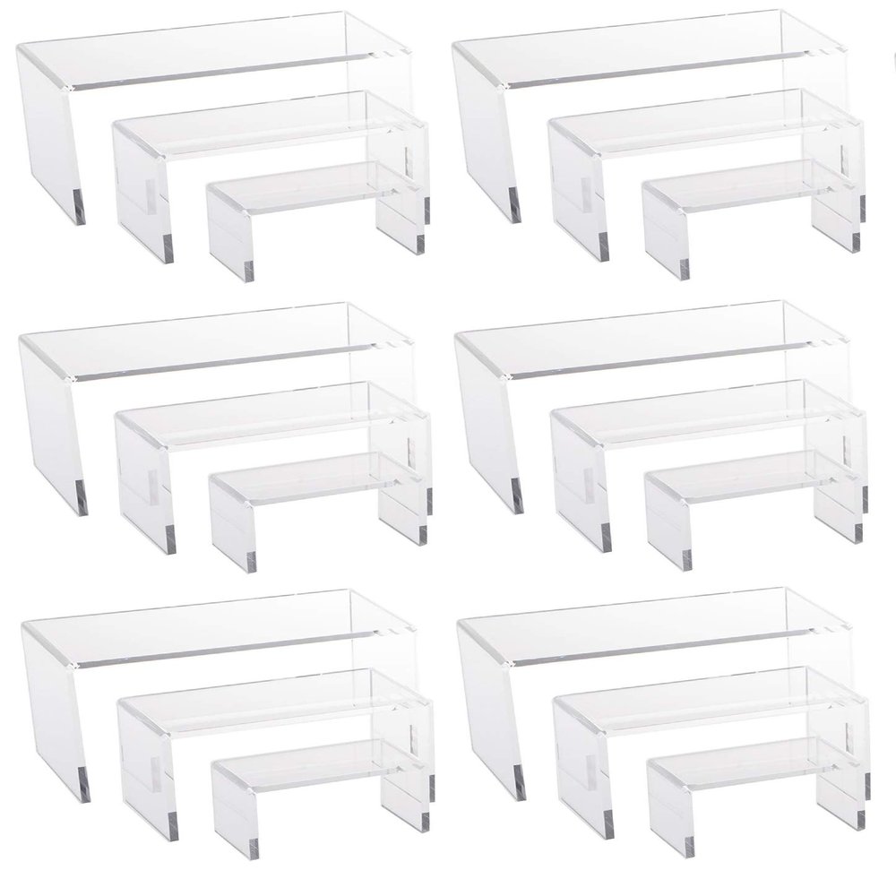 888 Display USA 18 Piece Clear Acrylic Jewelry Display Risers Showcase Fixtures Bakery shop Medium Riser Set