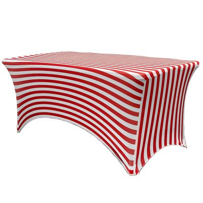 YOUR CHAIR COVERS Rectangular Spandex 6ft Fitted Tablecloth Wedding & Event Stretch Decoration (Red & White Striped)