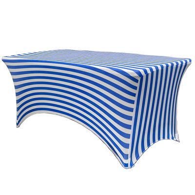 YOUR CHAIR COVERS - 6ft Royal Blue & White Striped Rectangular Spandex Table Covers Fitted Tablecloth for Wedding Event Patio Decorations Elastic Fabric Stretch for Folding Table