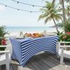 YOUR CHAIR COVERS - 6ft Royal Blue & White Striped Rectangular Spandex Table Covers Fitted Tablecloth for Wedding Event Patio Decorations Elastic Fabric Stretch for Folding Table view 2